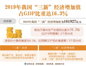2019年我國(guó)“三新”經(jīng)濟(jì)增加值占GDP比重達(dá)16.3%